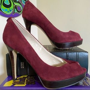 Michael Kors Leather Peep Toe Stiletto Platforms w/ Wooden Heel